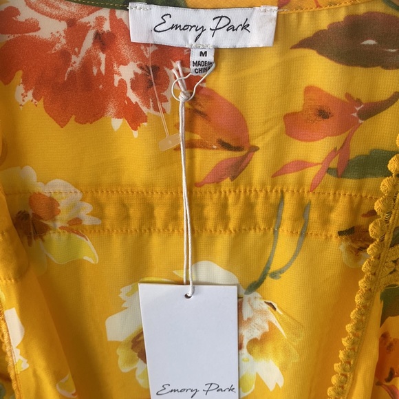 (B9) Emory Park Kimono Womens Medium Yellow Orange Floral Open Face Cardigan NWT - Picture 4 of 8